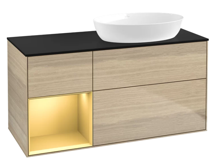 Тумба под раковину Villeroy & Boch Finion 120х50,1 см с подсветкой МДФ шпон дуба/стекло черное матовое GA42HFPC