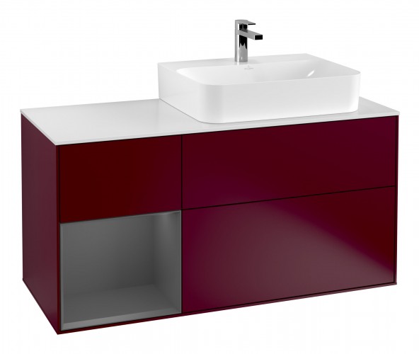 Тумба під раковину Villeroy & Boch Finion 120х50,1 см із підсвічуванням МДФ півонія матовий лак/скло біле матове F141GKHB