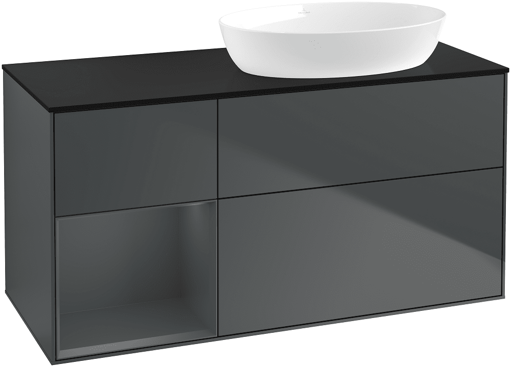 Тумба під раковину Villeroy & Boch Finion 120х50,1 см із підсвічуванням МДФ темно-синій матовий лак/скло чорне матове GA42HGHG