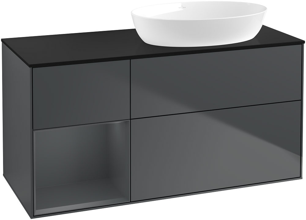 Тумба под раковину Villeroy & Boch Finion 120х50,1 см с подсветкой МДФ темно-синий матовый лак/стекло черное матовое GA42HGHG