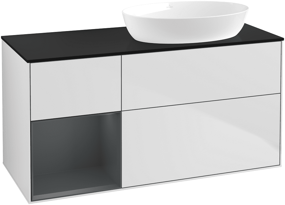 Тумба під раковину Villeroy & Boch Finion 120х50,1 см із підсвічуванням МДФ білий матовий лак/скло чорне матове GA42HGMT