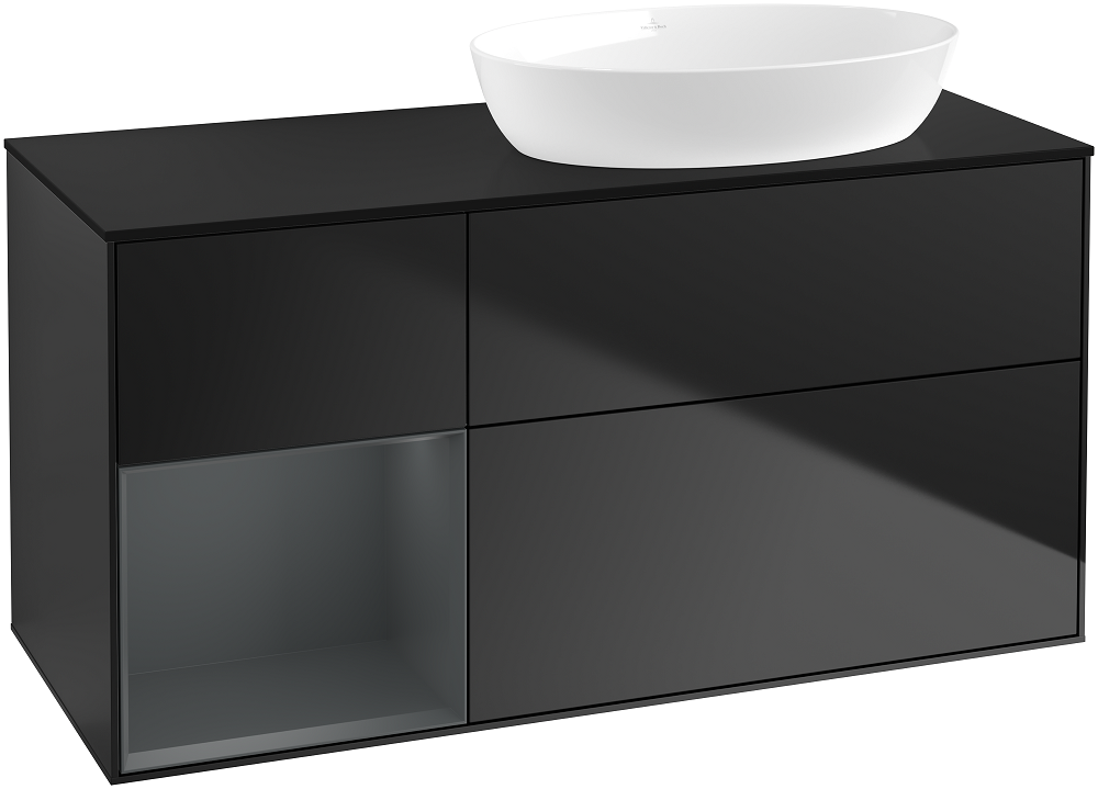 Тумба під раковину Villeroy & Boch Finion 120х50,1 см з підсвічуванням МДФ чорний матовий лак/скло чорне матове GA42HGPD