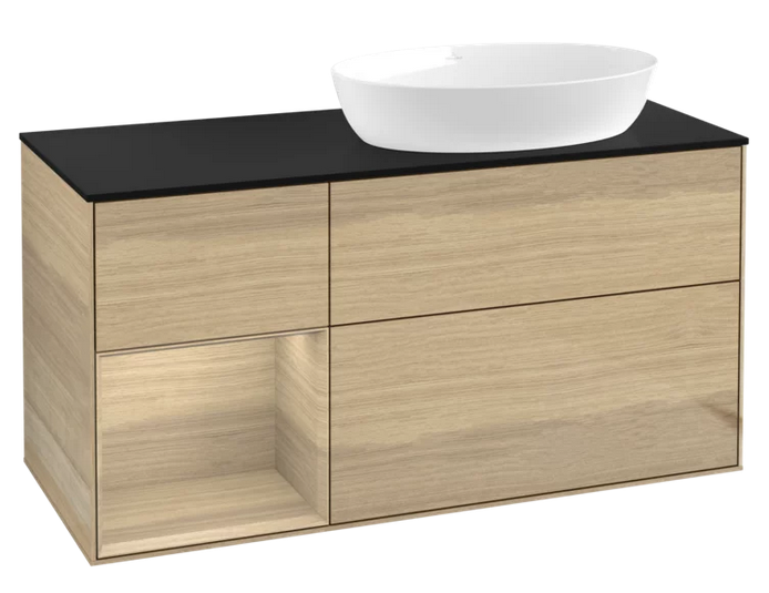 Тумба під раковину Villeroy & Boch Finion 120х50,1 см з підсвічуванням МДФ шпон дуба/скло чорне матове GA42PCPC