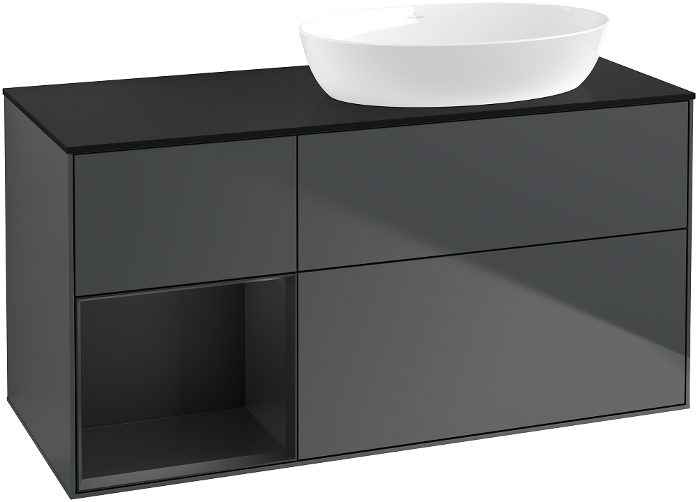 Тумба под раковину Villeroy & Boch Finion 120х50,1 см с подсветкой МДФ темно-синий матовый лак/стекло черное матовое GA42PDHG