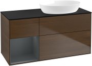 Тумба під раковину Villeroy & Boch Finion 120х50,1 см з підсвічуванням МДФ шпон волоського горіха/скло чорне матове GA42HGGN