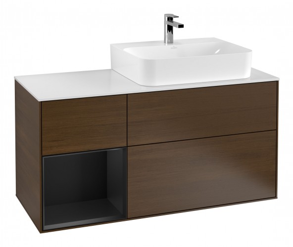 Тумба под раковину Villeroy & Boch Finion 120х50,1 см с подсветкой МДФ шпон грецкого ореха/стекло белое матовое F141PDGN