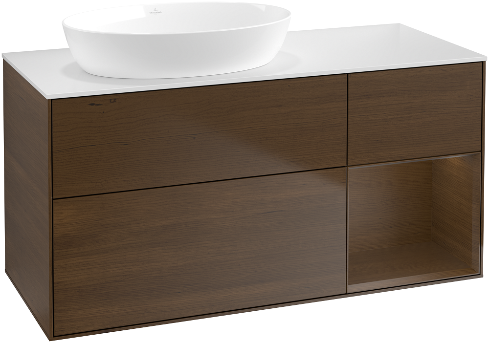 Тумба под раковину Villeroy & Boch Finion 120х50,1 см с подсветкой МДФ шпон грецкого ореха/стекло белое матовое GA51GNGN