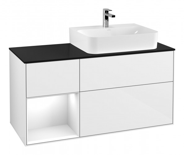 Тумба под раковину Villeroy & Boch Finion 120х50,1 см с подсветкой МДФ глянцевый белый лак/стекло черное матовое F142GFGF