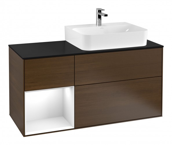 Тумба під раковину Villeroy & Boch Finion 120х50,1 см із підсвічуванням МДФ шпон волоського горіха/скло чорне матове F142GFGN