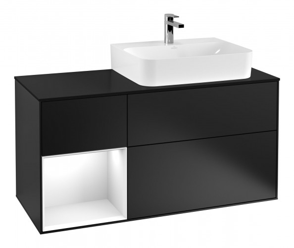 Тумба под раковину Villeroy & Boch Finion 120х50,1 см с подсветкой МДФ черный матовый лак/стекло черное матовое F142GFPD