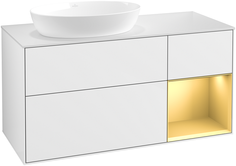 Тумба под раковину Villeroy & Boch Finion 120х50,1 см с подсветкой МДФ глянцевый белый лак/стекло белое матовое GA51HFGF