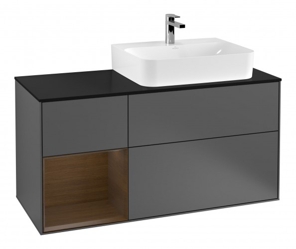 Тумба під раковину Villeroy & Boch Finion 120х50,1 см із підсвічуванням МДФ антрацит матовий лак/скло чорне матове F142GNGK