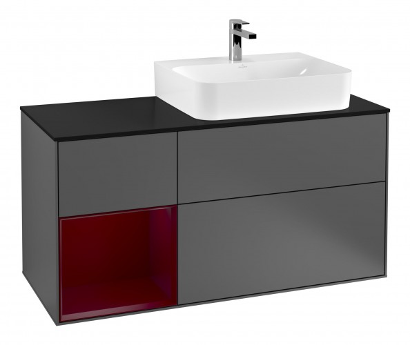 Тумба под раковину Villeroy & Boch Finion 120х50,1 см с подсветкой МДФ антрацит матовый лак/стекло черное матовое F142HBGK