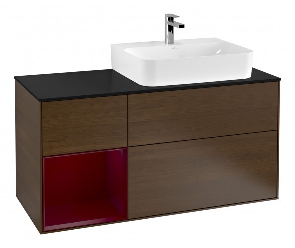 Тумба под раковину Villeroy & Boch Finion 120х50,1 см с подсветкой МДФ шпон грецкого ореха/стекло черное матовое F142HBGN