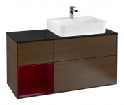 Тумба під раковину Villeroy & Boch Finion 120х50,1 см із підсвічуванням МДФ шпон волоського горіха/скло чорне матове F142HBGN