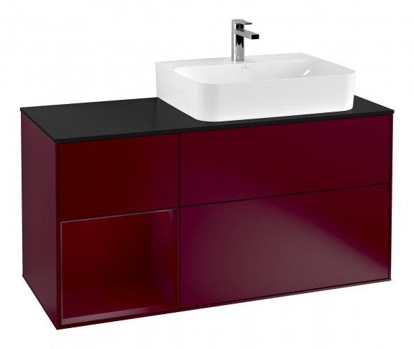 Тумба под раковину Villeroy & Boch Finion 120х50,1 см с подсветкой МДФ пион матовый лак/стекло черное матовое F142HBHB