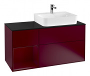 Тумба під раковину Villeroy & Boch Finion 120х50,1 см із підсвічуванням МДФ півонія матовий лак/скло чорне матове F142HBHB