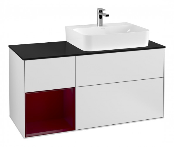 Тумба под раковину Villeroy & Boch Finion 120х50,1 см с подсветкой МДФ белый матовый лак/стекло черное матовое F142HBMT