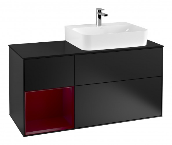 Тумба під раковину Villeroy & Boch Finion 120х50,1 см із підсвічуванням МДФ чорний матовий лак/скло чорне матове F142HBPD