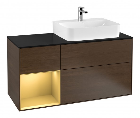 Тумба под раковину Villeroy & Boch Finion 120х50,1 см с подсветкой МДФ шпон грецкого ореха/стекло черное матовое F142HFGN