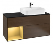 Тумба под раковину Villeroy & Boch Finion 120х50,1 см с подсветкой МДФ шпон грецкого ореха/стекло черное матовое F142HFGN