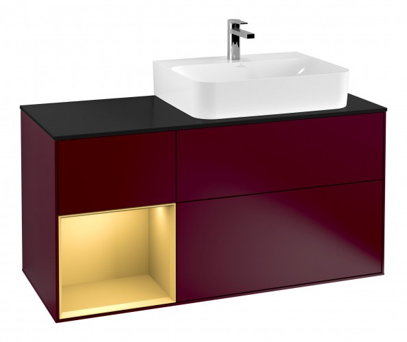 Тумба під раковину Villeroy & Boch Finion 120х50,1 см із підсвічуванням МДФ півонія матовий лак/скло чорне матове F142HFHB