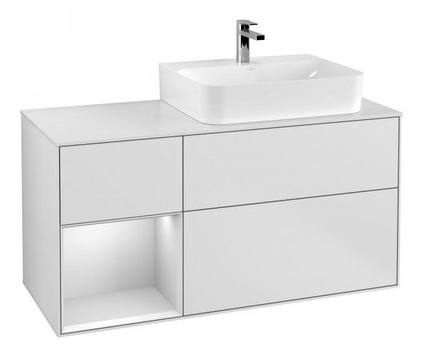 Тумба під раковину Villeroy & Boch Finion 120х50,1 см із підсвічуванням МДФ білий матовий лак/скло біле матове F141MTMT