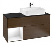 Тумба під раковину Villeroy & Boch Finion 120х50,1 см із підсвічуванням МДФ шпон волоського горіха/скло чорне матове F142GFGN