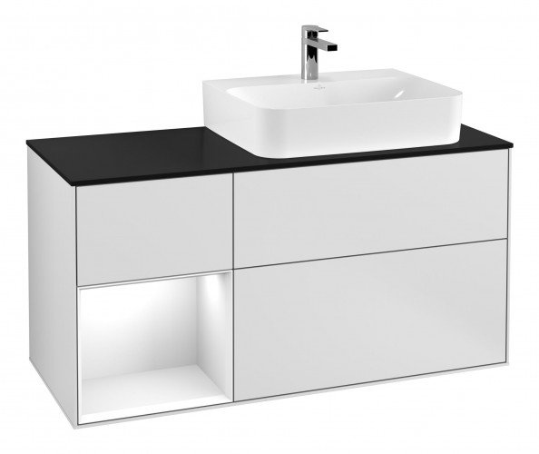 Тумба под раковину Villeroy & Boch Finion 120х50,1 см с подсветкой МДФ белый матовый лак/стекло черное матовое F142GFMT