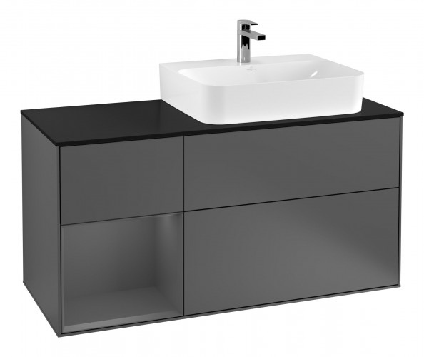 Тумба під раковину Villeroy & Boch Finion 120х50,1 см із підсвічуванням МДФ антрацит матовий лак/скло чорне матове F142GKGK