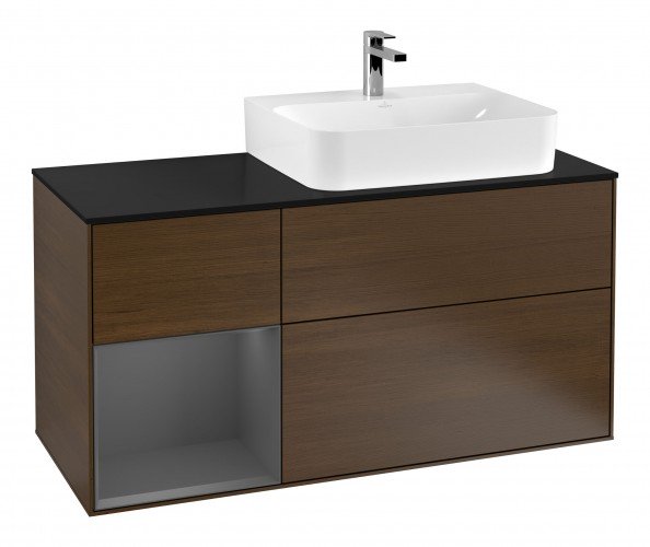 Тумба под раковину Villeroy & Boch Finion 120х50,1 см с подсветкой МДФ шпон грецкого ореха/стекло черное матовое F142GKGN