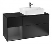 Тумба под раковину Villeroy & Boch Finion 120х50,1 см с подсветкой МДФ черный матовый лак/стекло черное матовое F142GKPD