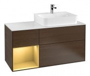 Тумба під раковину Villeroy & Boch Finion 120х50,1 см із підсвічуванням МДФ шпон волоського горіха/скло біле матове F141HFGN