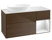 Тумба под раковину Villeroy & Boch Finion 120х50,1 см с подсветкой МДФ шпон грецкого ореха/стекло белое матовое  GA51GFGN