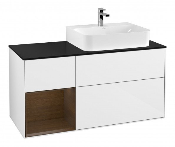 Тумба под раковину Villeroy & Boch Finion 120х50,1 см с подсветкой МДФ глянцевый белый лак/стекло черное матовое F142GNGF