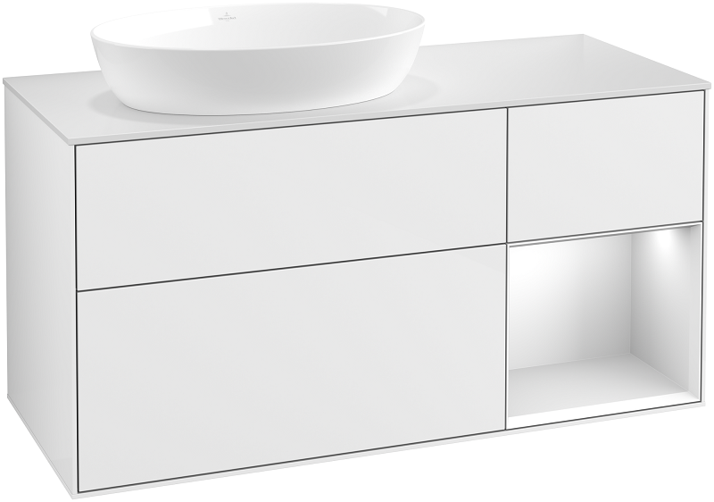 Тумба под раковину Villeroy & Boch Finion 120х50,1 см с подсветкой МДФ глянцевый белый лак/стекло белое матовое GA51MTGF