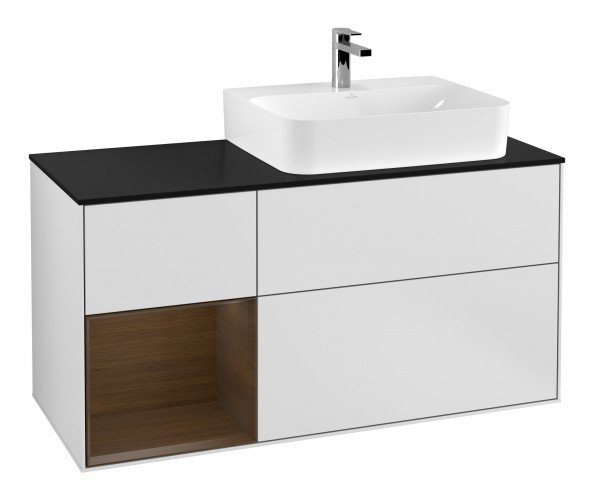 Тумба під раковину Villeroy & Boch Finion 120х50,1 см із підсвічуванням МДФ білий матовий лак/скло чорне матове F142GNMT