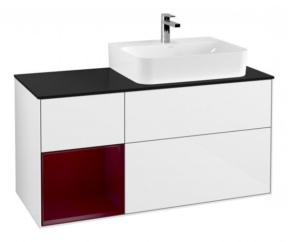 Тумба під раковину Villeroy & Boch Finion 120х50,1 см із підсвічуванням МДФ білий глянцевий лак/скло чорне матове F142HBGF