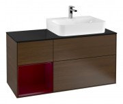 Тумба під раковину Villeroy & Boch Finion 120х50,1 см із підсвічуванням МДФ шпон волоського горіха/скло чорне матове F142HBGN