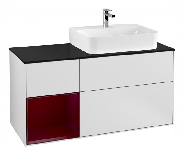 Тумба под раковину Villeroy & Boch Finion 120х50,1 см с подсветкой МДФ белый матовый лак/стекло черное матовое F142HBMT