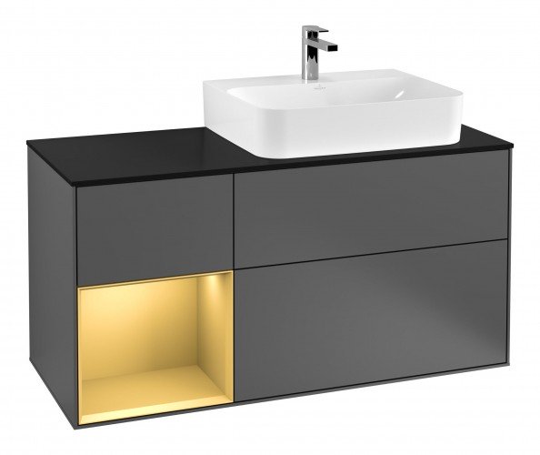 Тумба під раковину Villeroy & Boch Finion 120х50,1 см із підсвічуванням МДФ антрацит матовий лак/скло чорне матове F142HFGK