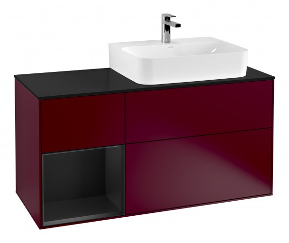 Тумба под раковину Villeroy & Boch Finion 120х50,1 см с подсветкой МДФ пион матовый лак/стекло черное матовое F142PDHB