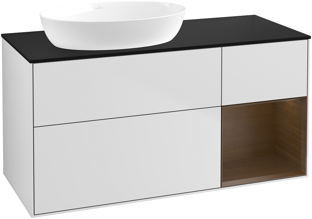 Тумба под раковину Villeroy & Boch Finion 120х50,1 см с подсветкой МДФ белый матовый лак/стекло черное матовое GA52GNMT