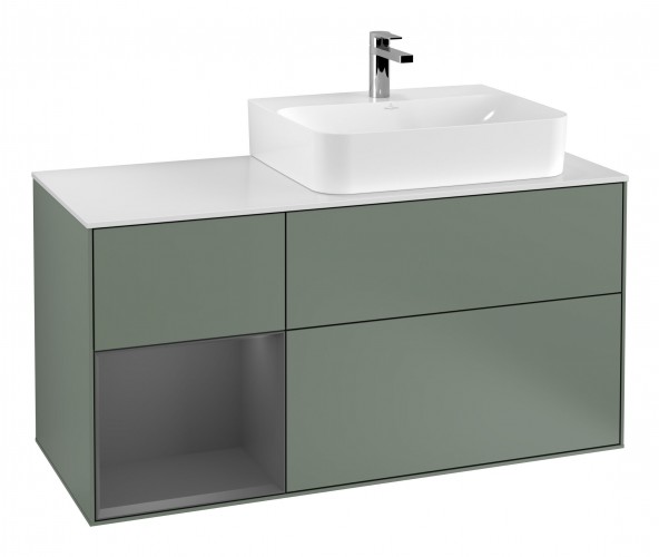 Тумба под раковину Villeroy & Boch Finion 120х50,1 см с подсветкой МДФ оливковый матовый лак/стекло белое матовое F141GKGM