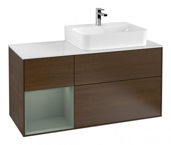 Тумба под раковину Villeroy & Boch Finion 120х50 ,1 см с подсветкой МДФ шпон грецкого ореха/стекло белое матовое F141GMGN