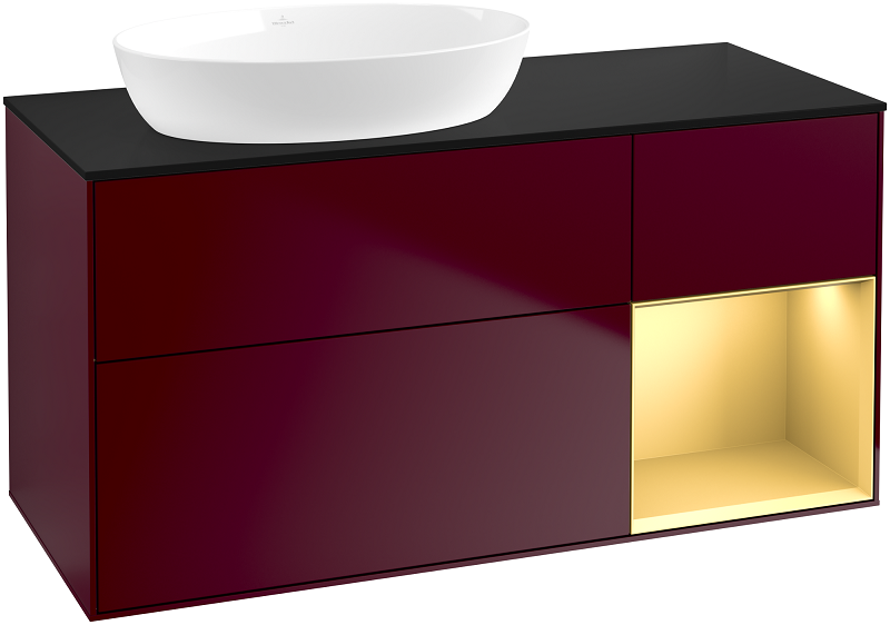 Тумба под раковину Villeroy & Boch Finion 120х50,1 см с подсветкой МДФ пион матовый лак/стекло черное матовое GA52HFHB