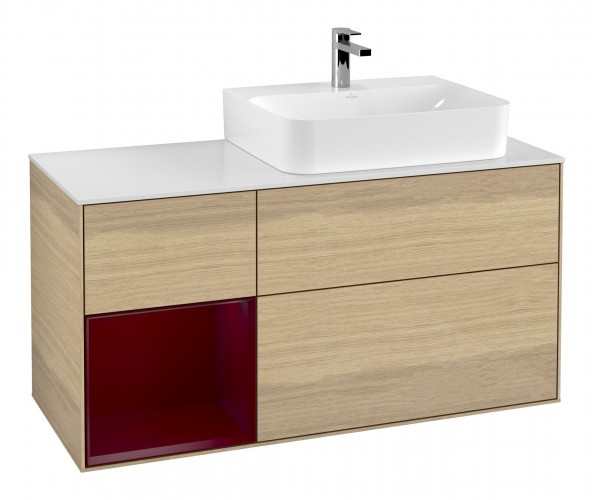 Тумба под раковину Villeroy & Boch Finion 120х50,1 см с подсветкой МДФ шпон дуба/стекло белое матовое F141HBPC