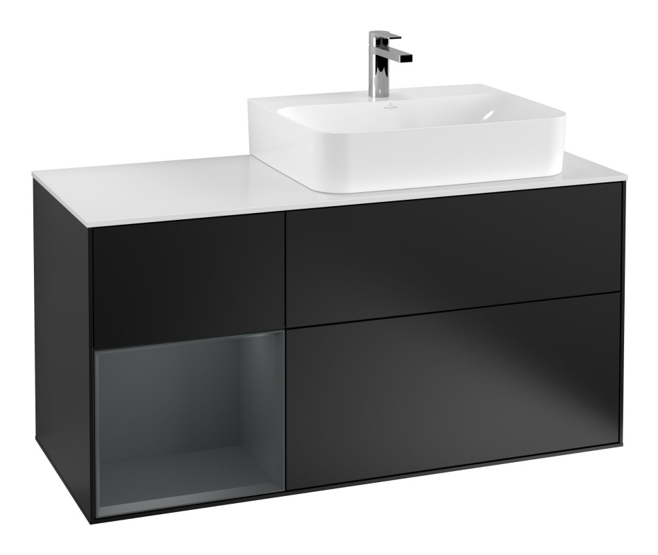 Тумба под раковину Villeroy & Boch Finion 120х50,1 см с подсветкой МДФ черный матовый лак/стекло белое матовое F141HGPD