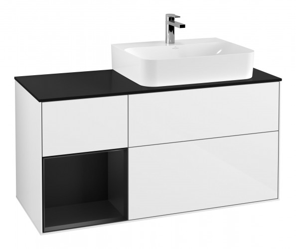 Тумба под раковину Villeroy & Boch Finion 120х50,1 см с подсветкой МДФ глянцевый белый лак/стекло черное матовое F142PDGF