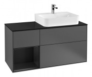 Тумба под раковину Villeroy & Boch Finion 120х50,1 см с подсветкой МДФ антрацит матовый лак/стекло черное матовое F142PDGK